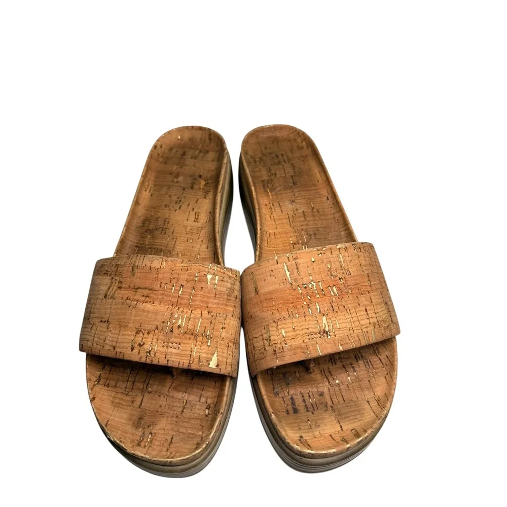 Donald J Pliner Fiji Cork Platform Slide Sandals Gold Metallic Women’s 8.5
